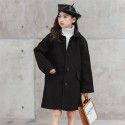 New girls' woolen coat, Korean version, medium and long style, thick single-breasted wool coat with cotton clip 