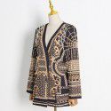 French Vintage Beaded Print Women's Autumn Fashion V-neck Long Sleeve Thickened Mid Length Suit Coat 