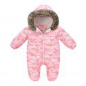 New autumn and winter children's cartoon print climbing clothes one-piece jacket with wool collar and hat for warmth protection 