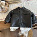 Children's clothing Spring style boys' coat leather clothes Children's spring and autumn middle children's windproof girls' work clothes Korean version Western-style standing collar 