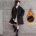 New girls' woolen coat, Korean version, medium and long style, thick single-breasted wool coat with cotton clip 