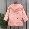 Spring Girls' All Cotton Flower Embroidered Windbreaker Drawstring Hooded Mid length Coat Top