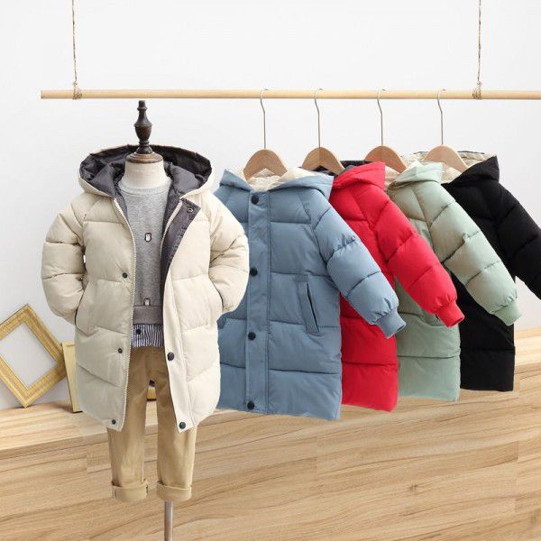 New Children's Down Coat Winter Mid length Thickened Coat Boys and Girls' Hooded Down Coat