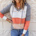 Shiying Knitted Hoodie Women's European and American Long Sleeve Loose Color Stripe Pullover Top Spring and Autumn 