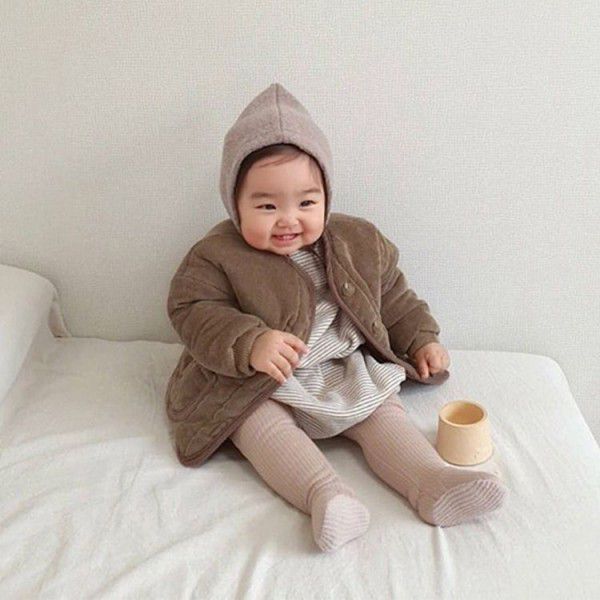 Baby Corduroy Thickened Cotton Coat Spring Style Baby Boys and Girls Cotton Clip Warm Cardigan Children's Small Cotton Coat Coat