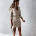 Autumn and Winter New Fashion Long Sleeve Belt Color Suit Dress Coat Girl 