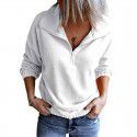 Solid color fleece standing neck zippered sweater for women Amazon hem rubber band casual long sleeved top for women