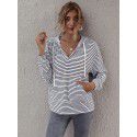 Spring New European and American Hooded Stripe Top Loose Sweater for Women