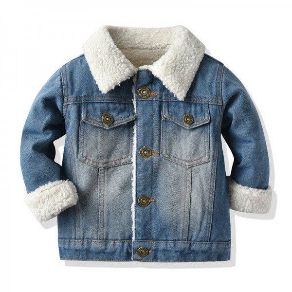 Winter New Children's Imitation Lamb Wool Lined Warm Denim Coat Fashion Korean Thickened Denim Top