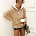 Autumn and Winter Women's Thermal Top Plush Coat Zip Hooded Sweater 