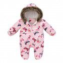 New autumn and winter children's cartoon print climbing clothes one-piece jacket with wool collar and hat for warmth protection 