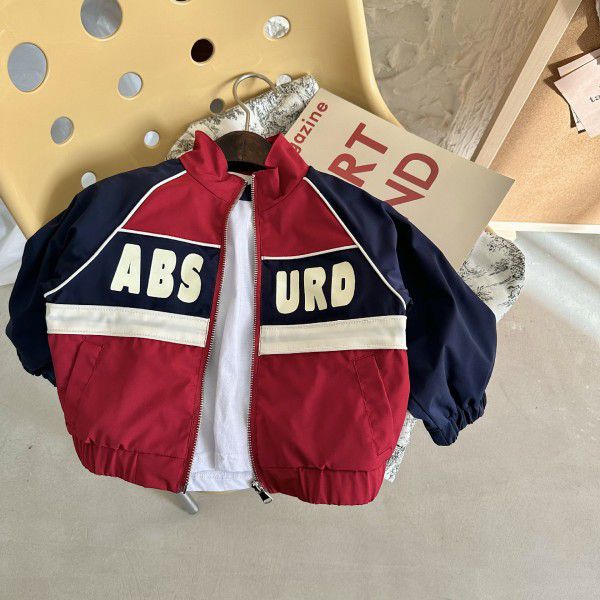 Spring New Line Boys and Girls' Contrast Letter Coat Baby Sports Patch Jacket