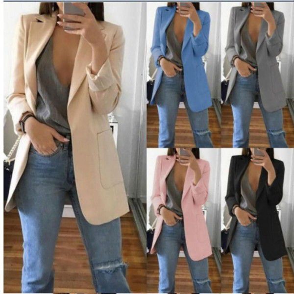 Fashion Polo Neck Slim Fit Cardigan Temperament Suit Coat Women