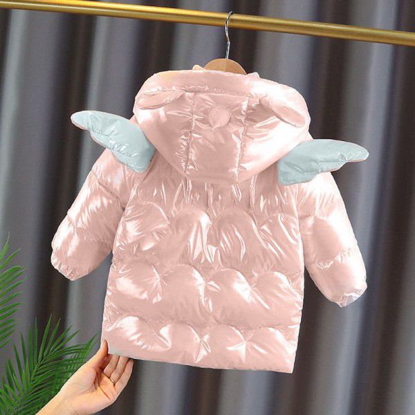 Girls' cotton jacket mid length winter outfit - new westernized little girl wing down cotton jacket children's thickened jacket