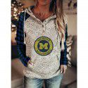 Hoodie Casual Loose Sleeve Drawstring Pullover Sweatshirt With Pocket Print Top Sweatshirt 