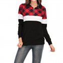 Long Sleeve Plaid Panel Zip Pocket T-shirt Casual Sweater Women's Top 