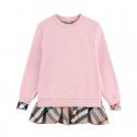 Girls' Spring New Round Neck Plaid Contrast Colored Skirt Hem Pullover Long Sleeve Cotton Sweater Bottom Trendy