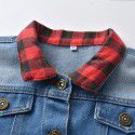 Autumn and Winter Children's Coat New Children's Denim Coat Long sleeved Red and Black Plaid Fake Two Piece Denim Shirt