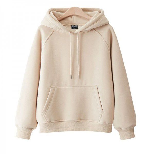 Cotton casual hooded pullover thickened plush solid color new spring and autumn versatile loose Japanese women's sweater 