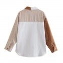 Spring and Autumn Style Polo Collar Single breasted Contrast Corduroy Shirt Coat Women's Outer Layer Loose Casual Shirt 