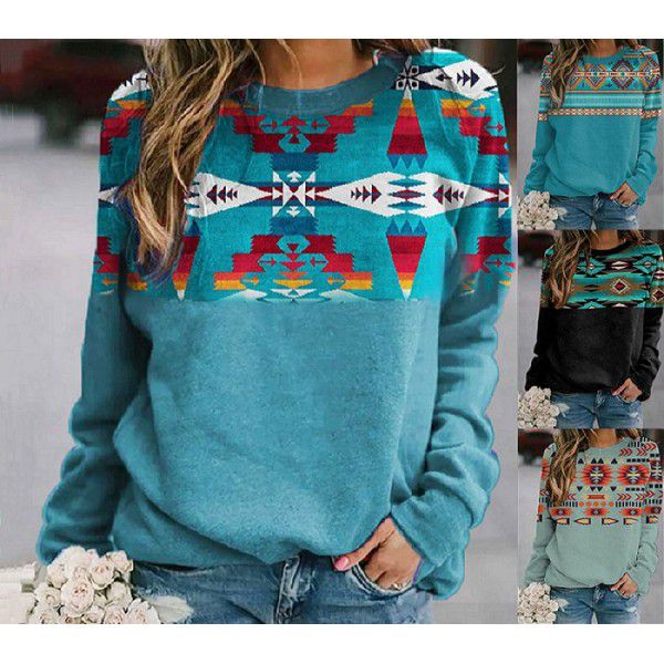 New Women's Vintage Western Ethnic Geometric Printing Women's Sweater