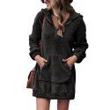 New European and American autumn and winter women's double-sided velvet hooded loose zipper plush pocket sweater jacket