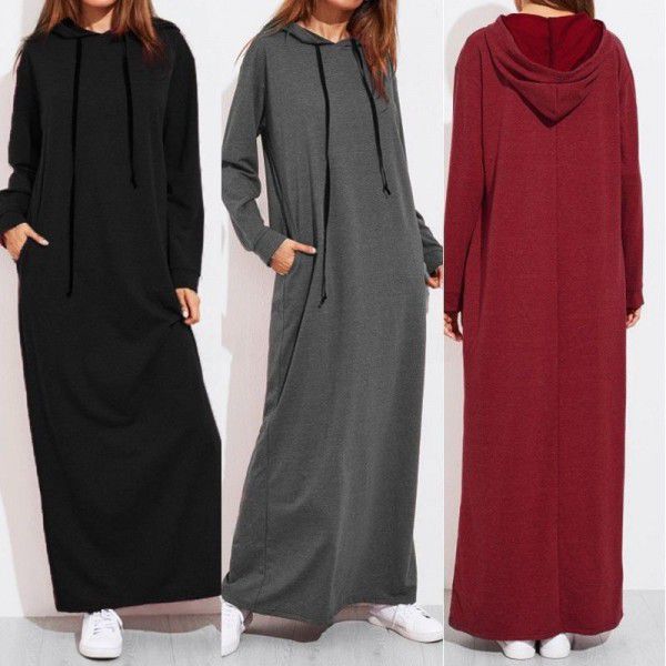 New Spring, Summer, Autumn European and American Women's Long Sleeve Hooded Long Sweater Dress 