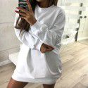 European and American winter new casual round-neck solid color medium length sweater dress for women 