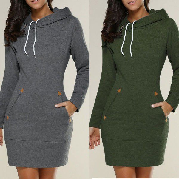 Popular European and American hooded high-necked long-sleeved sweater dress 