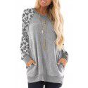 Autumn and winter women's round neck contrast pocket sweater long-sleeved pullover sweatshirt casual T-shirt 