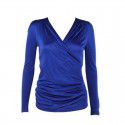 Silk Women's T-shirt V-neck Long Sleeve Underlay Fashion and Elegant Silk Women's Pleated Slim Top 