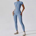 Zipper short sleeved nude yoga jumpsuit for women's outerwear fitness and sports jumpsuit