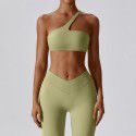 Diagonal one shoulder quick drying tight yoga suit set for running, leisure, nude feeling, sports and fitness for women