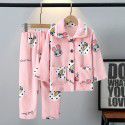 Autumn and winter new children's flannel pajamas for boys and girls, baby long sleeved thickened coral velvet home clothing set