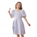 Girl's French Bubble Sleeves Princess Dress, Mid size Children's Waist Pulling Dress