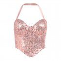 Sexy backless fish bone sequin neck hanging and navel exposed top