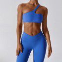 Diagonal one shoulder quick drying tight yoga suit set for running, leisure, nude feeling, sports and fitness for women