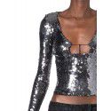 Elegant slim fit, fashionable and casual long sleeved low cut black elegant sequin tight fitting women