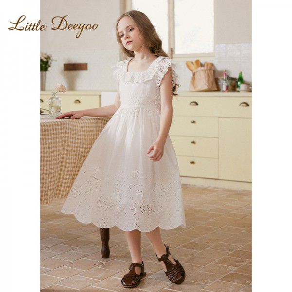 Summer New Product Girl's Dress Summer Super Immortal Lace Hollow Skirt Girl's Open Back Princess Skirt