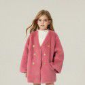 Children's fur jacket with fur and fur integrated new style girls imitation mink fur fur fur coat, medium length clothing for little girls