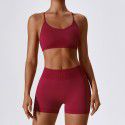 Seamless back yoga suit, running quick drying, tight fitting sports and fitness suit for women