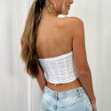 Women's summer sexy fashion fishbone exposed navel short mesh small tank top with a bra top