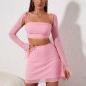 Fashion Set Skirt Sexy Mesh Hanging Neck Zipper Top Wrap Hip Skirt Set Two Pieces