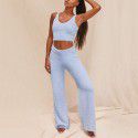 Autumn and Winter Fashion Plush Sweater V-neck Open Navel Tank Top Long Pants Two piece Set for Women