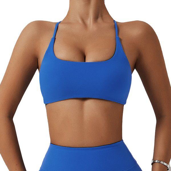 Cross back sports bra, matte nude yoga suit, running fitness bra, quick drying yoga vest