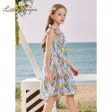 Girl's Dress Summer Tulip Fragmented Flower Dress Fashionable Small Flying Sleeves Thin Open Back Middle Big Girl Princess Dress