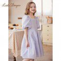 Girl's French Bubble Sleeves Princess Dress, Mid size Children's Waist Pulling Dress