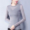 New Women's Slim Fit T-shirt Round Neck Long sleeved Top Large Mesh Bottom