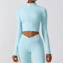 Quick drying long sleeved yoga suit jacket, zipper windproof running sports jacket, tight and nude fitness suit