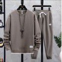 Men's casual sports suit men's trendy brand men's hoodie t-shirt handsome waffle autumn men's clothing